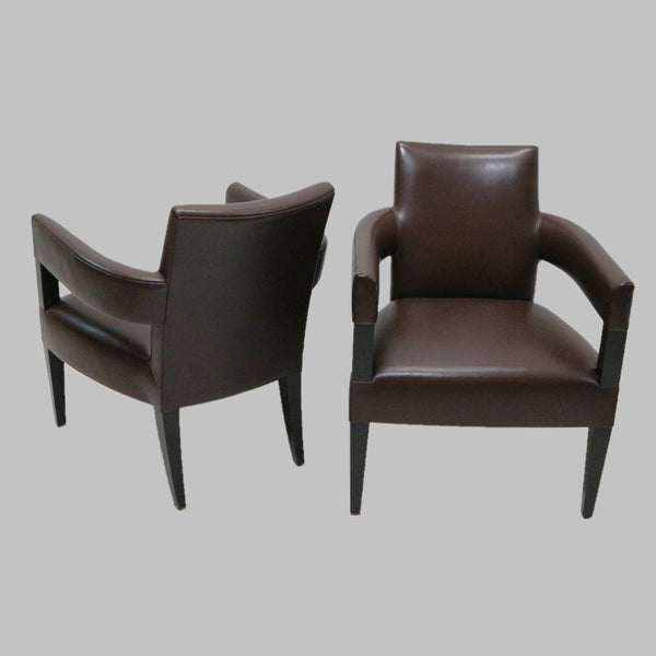 Pair Holly Hunt Brown Leather Occasional Chairs by John Hutton