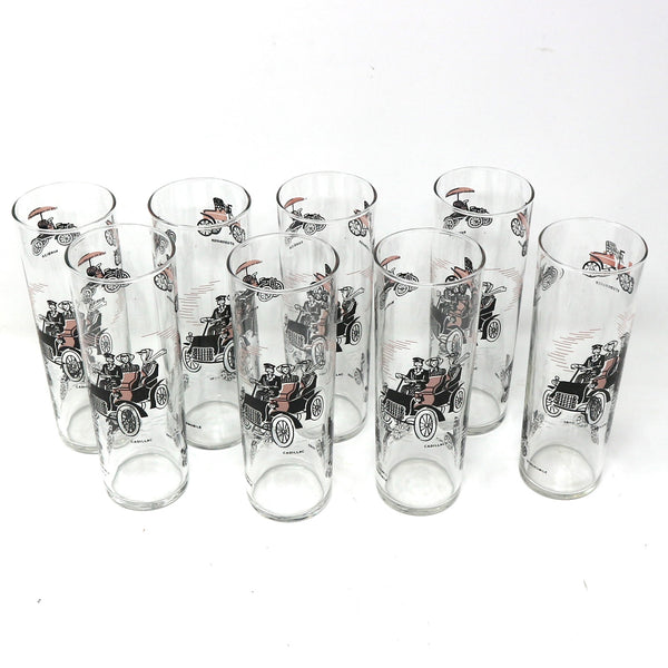 Set of 8 Libby MC Antique Car Highball Glasses