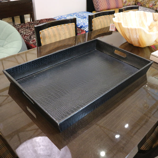 Large Black Croc Embossed Leather Tray