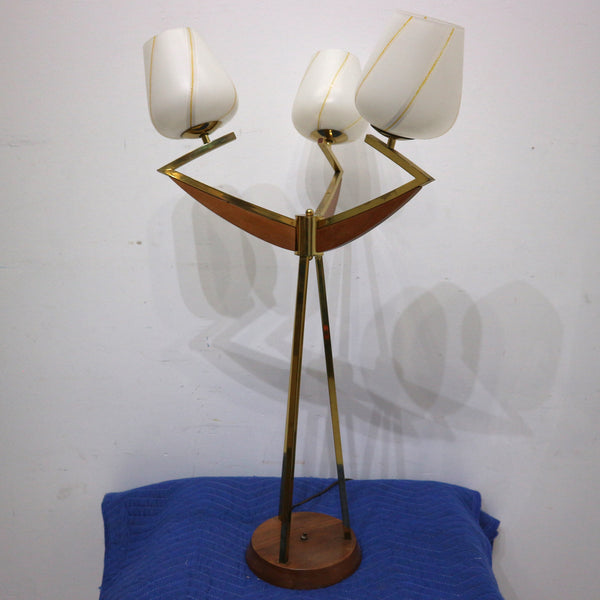 MCM Teak & Brass Tulip Lamp