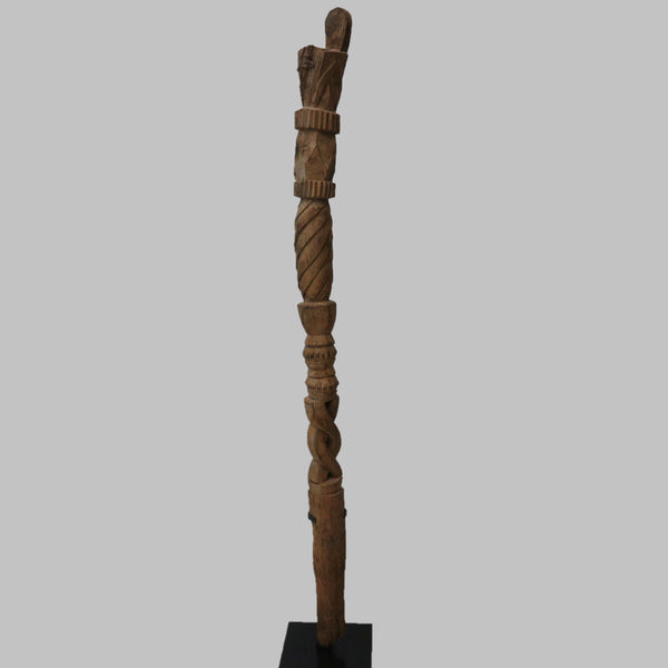 African Wood Carved Post on Metal Base