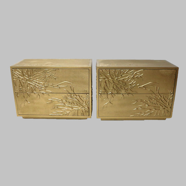 Pair Gold Coral 2-Drawer Chests