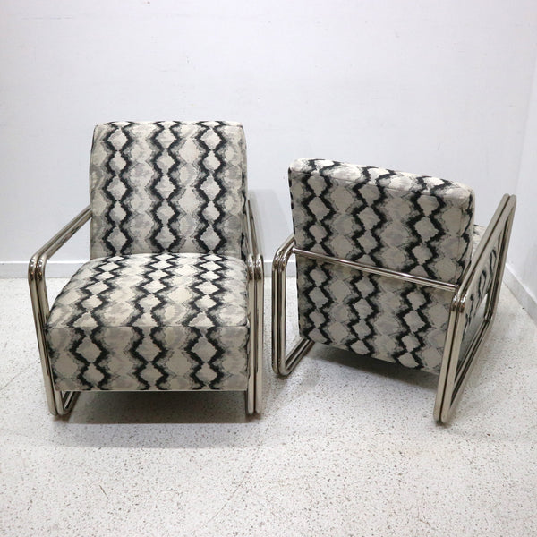Pair of Kolby Chrome & Upholstered Chairs