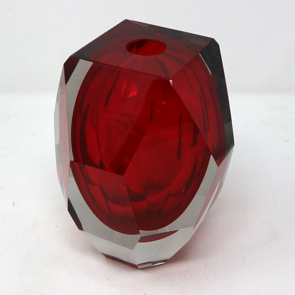 Red Faceted Glass Vase