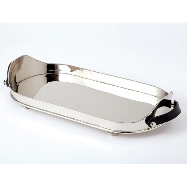 Silver Oval Tray w/ Leather Handles