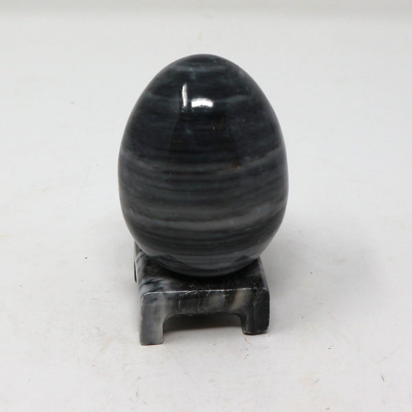Silver Obsidian Egg on Base