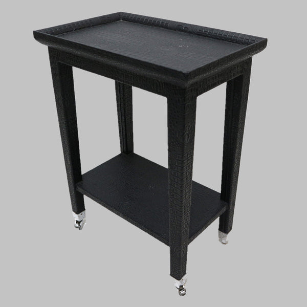 Black Faux Croc Side Table on Casters