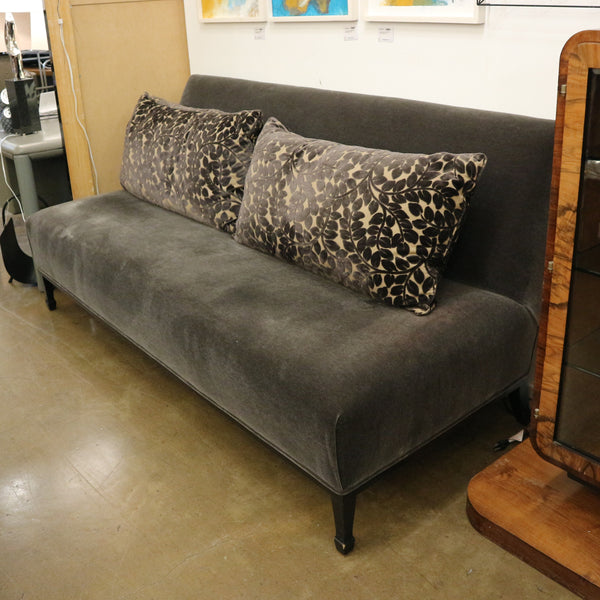 Gray Mohair Upholstered Banquette w/ Pillows