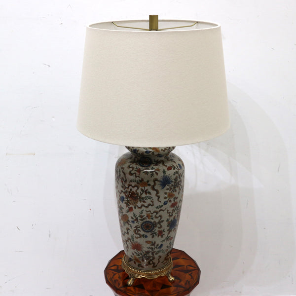 Oriental Autumn Flowers Lamp w/ Brass Feet