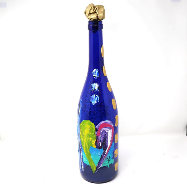 Large Hand-Painted Blue Bottle
