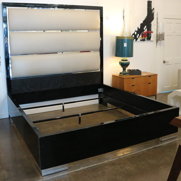 Custom Lacquered, Leather & Chrome Cal King Bed