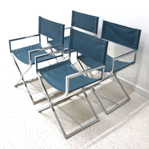 Set of 4 Vintage Blue & Chrome Directors Chairs by Virtue of California
