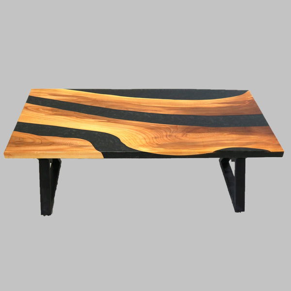 Handmade Black Resin & Elm Wood Coffee Table