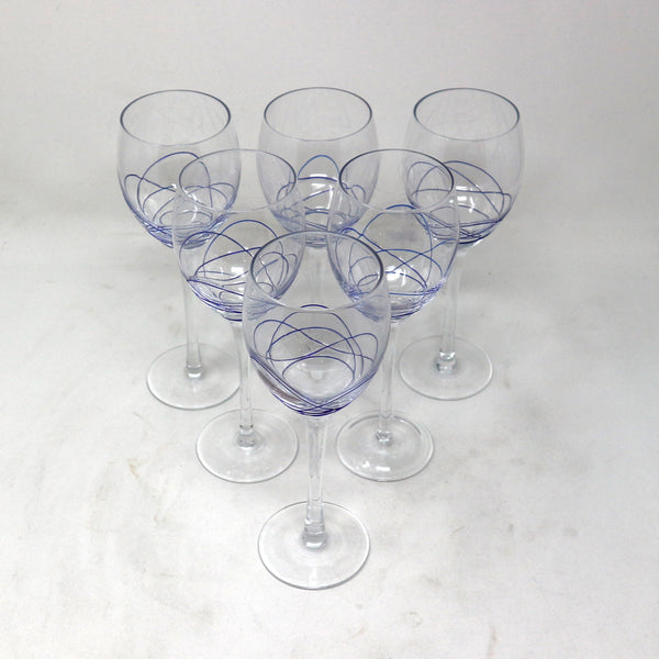 Set of 6 Blue Swirl Wine Glasses