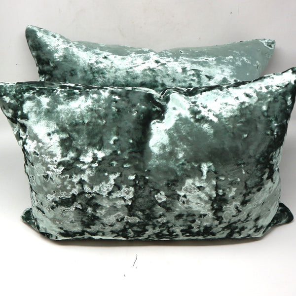 Pair of Olive Crushed Velvet Lumbar Pillows