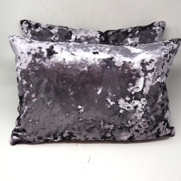 Pair of Lilac Crushed Velvet Lumbar Pillows