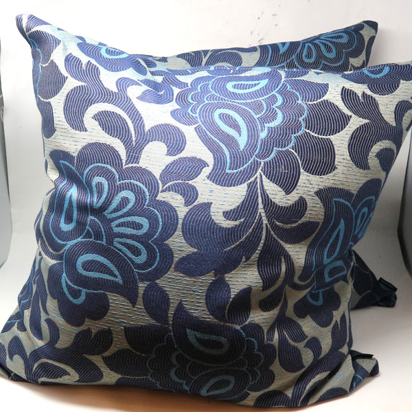 Pair of Blue Floral Down Filled Throw Pillows