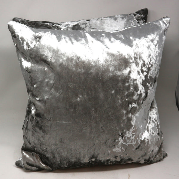 Pair of Silver Crushed Velvet Down Pillows