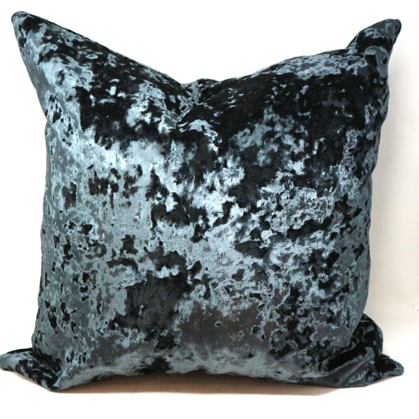 Pair of Jet Black Crushed Velvet Down Pillows