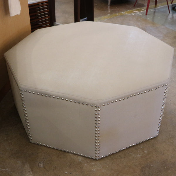 Faux Shagreen Octagonal Ottoman w/ Nail Heads