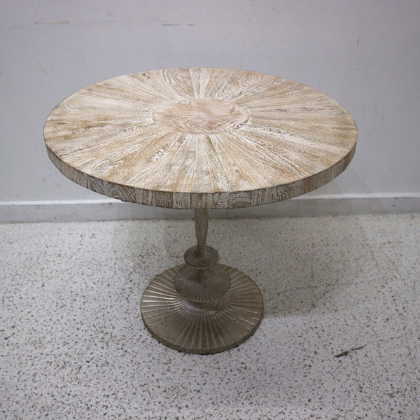 Cast Iron Pedestal Wood Top End Table