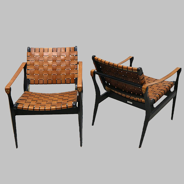 Pair Woven Leather Safavieh Accent Chairs