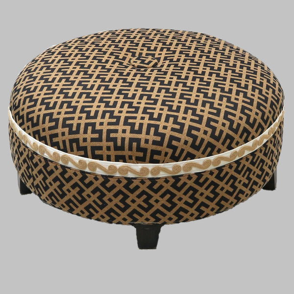 Round Geometric Black & Tan Ottoman