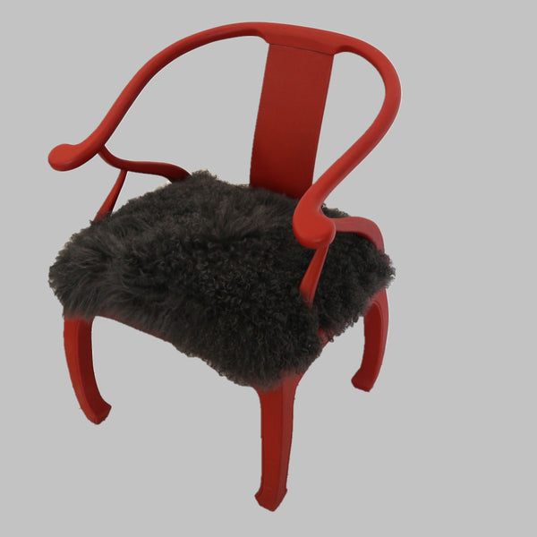 Red Ming Chair w/ Grey Mongolian Lamb Seat