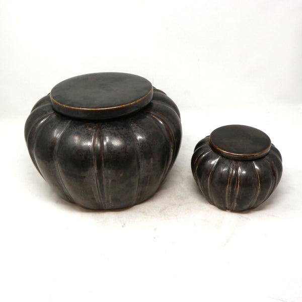 Set of 2 Ceramic Bronze Lidded Pots