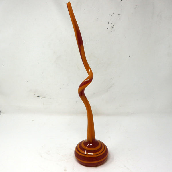 Orange & Maroon Swirl Art Glass Vase