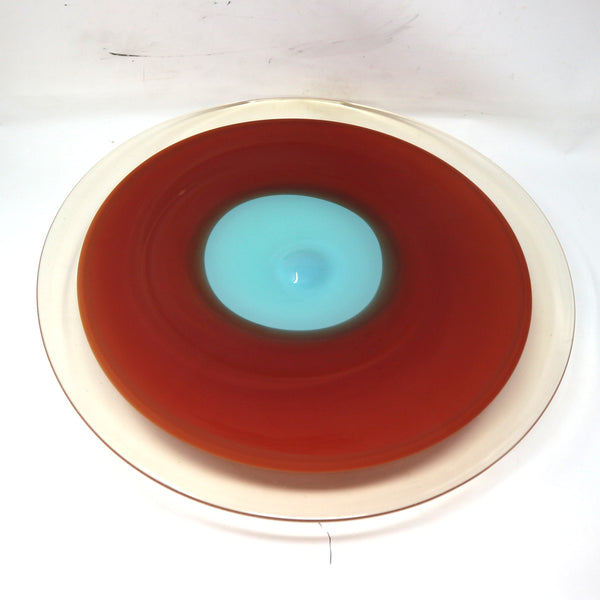Red & Teal Art Glass Wall Plate by B. Boettcher