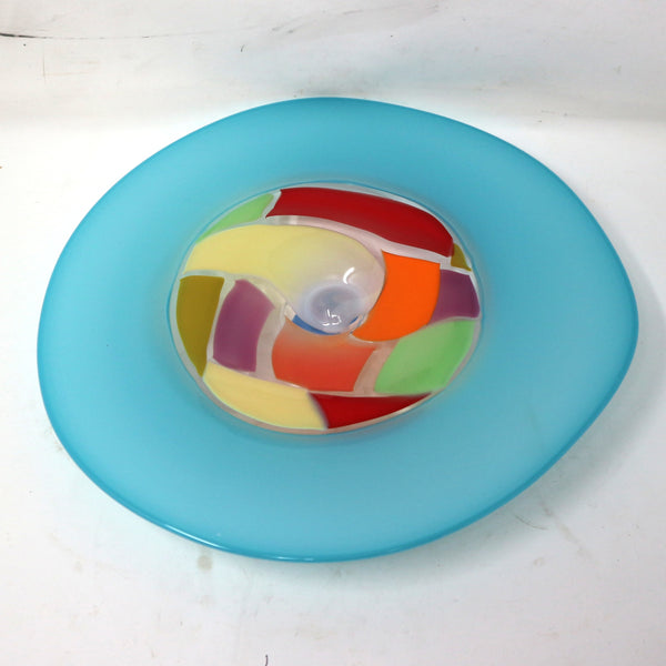 Teal & Multi-Color Art Glass Wall Plate by Blake Boettcher