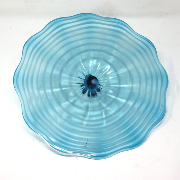 Blue Scalloped Art Glass Wall Plate by B. Boettcher