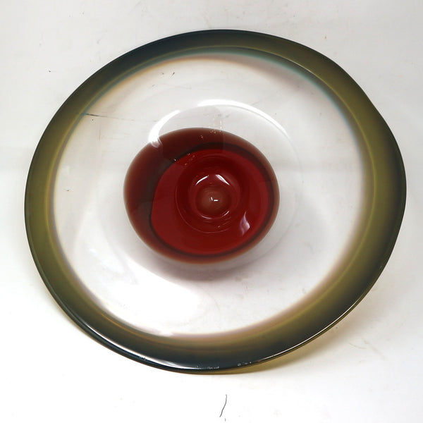 Teal & Red Art Glass Wall Plate by B. Boettcher