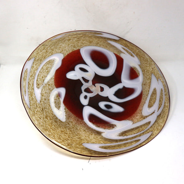 Red & Gold w White Circles Art Glass Wall Plate