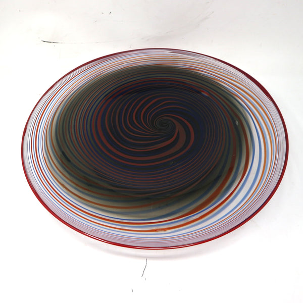 Red, Blue, & Orange Swirl Art Glass Wall/Table Plate by Blake Boettcher