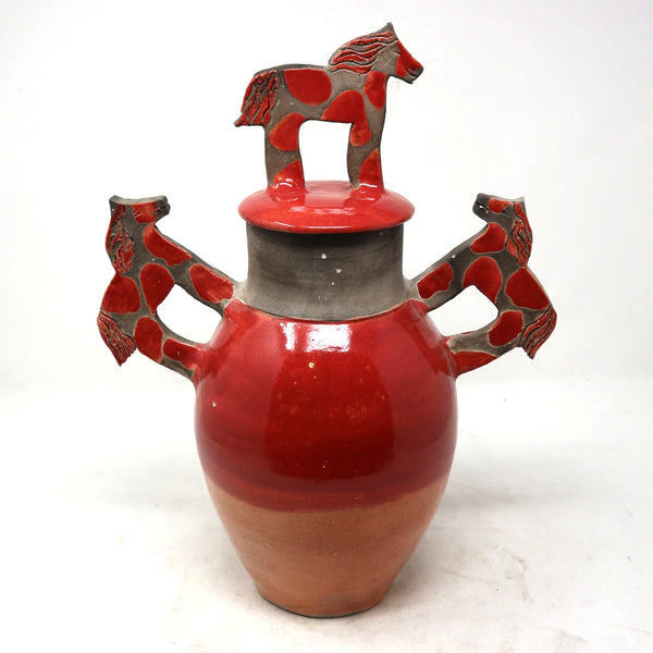 Painted Ceramic Horse Urn by Barbara Heard