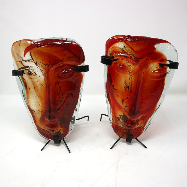 Pair of Handblown Art Glass Face Candle Holders