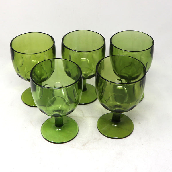 Set of 5 Green Bartlett Collins Thumbprint Goblets