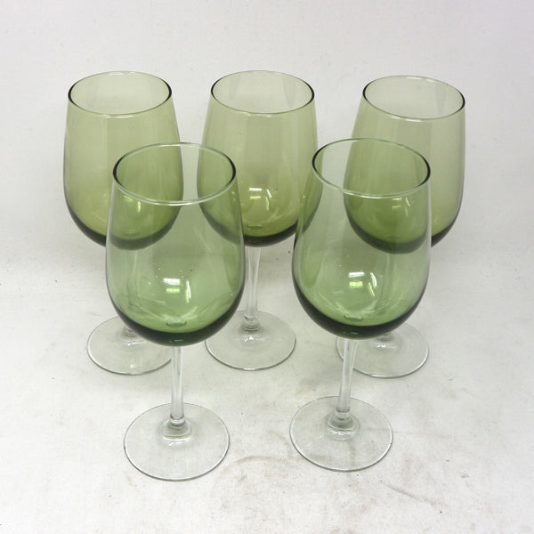 Set of 5 Olive Green Wine Glasses