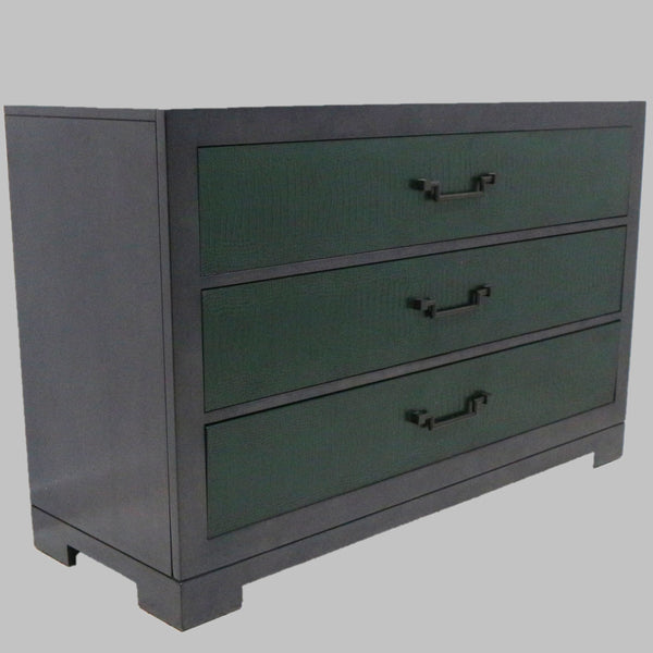 Esquire Lennon Noir & Green Faux Croc 3-Drawer Dresser