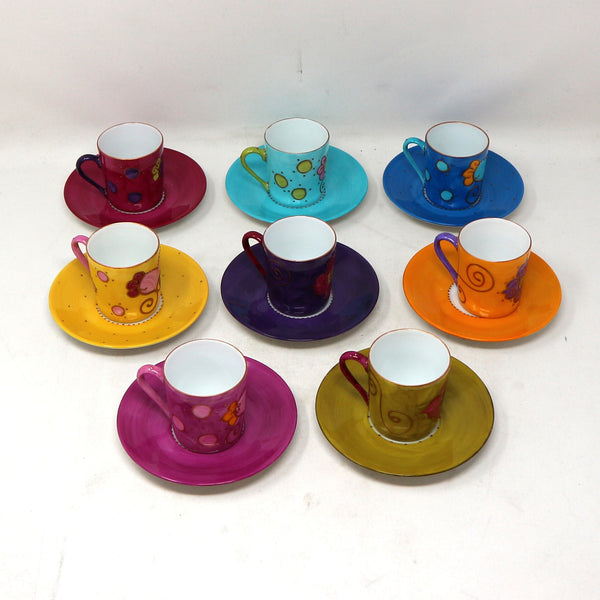 Set of 8 Limoges Soizick de le Bruguiere-France Demitasse Cups & Saucers