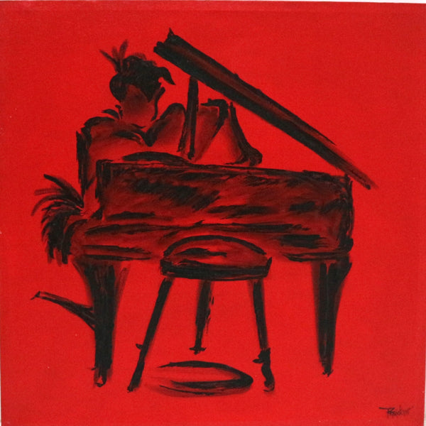 Red & Black Pianist Signed Oil on Canvas