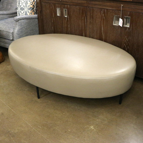 Thayer Coggins Putty Leather Oval Ottoman