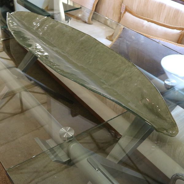 Large Green Glass Banana Leaf Boat