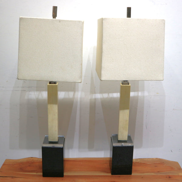 Pair of Bone & Granite Table Lamps