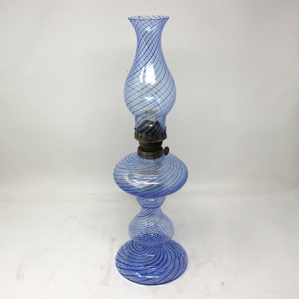 Turkish Pasabahce Blue Swirl Glass Oil Lamp