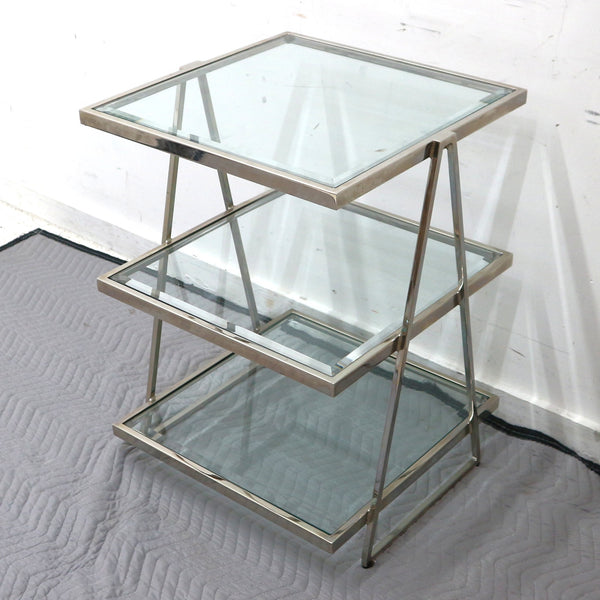 Worlds Away Jarmon 3-Tiered Chrome & Glass Side Table