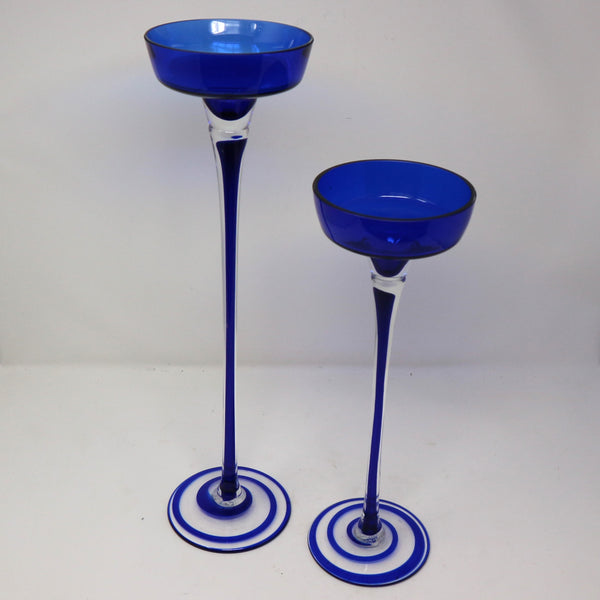 Set of 2 Tall Cobalt Glass Candle Holders