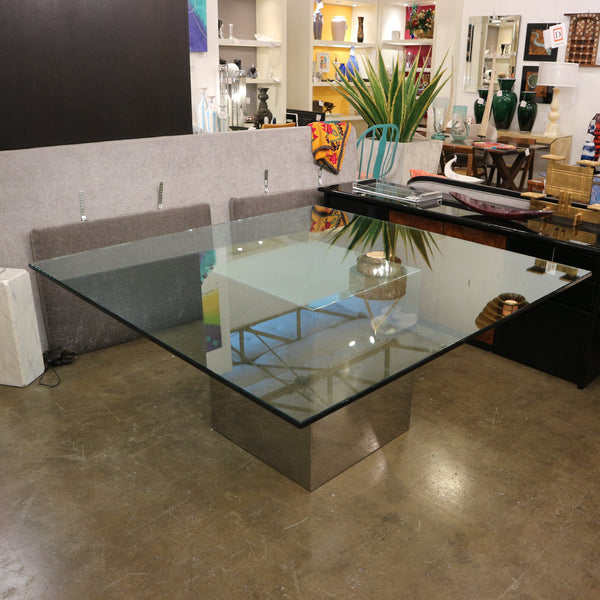 Custom Square Glass & Chrome Dining Table